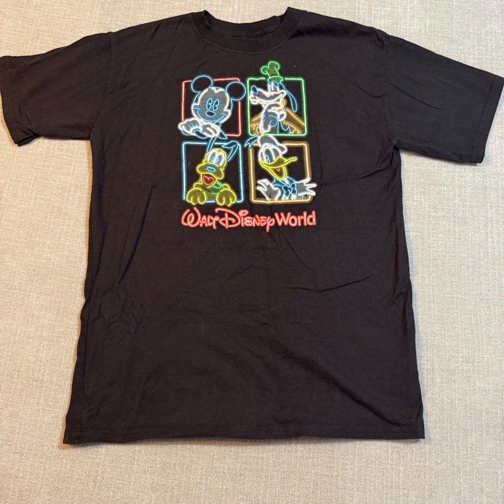 Disney Mickey Mouse Friends Neon Graphic‎ T-Shirt Kids Youth XL Black Hanes Tee